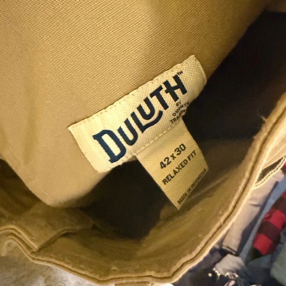 Duluth Trading Co Flex Fire Hose Relaxed‎ Fit Work Pants Tan 42x30 Mens Canvas